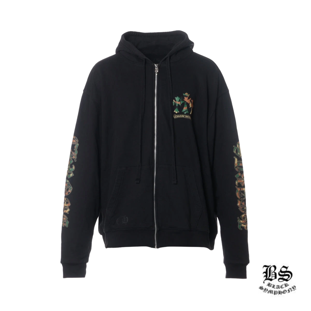 クロムハーツ パーカー コットン ブラック×グリーン カモフラ ホースシュー