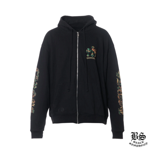 クロムハーツ パーカー コットン ブラック×グリーン カモフラ ホースシュー