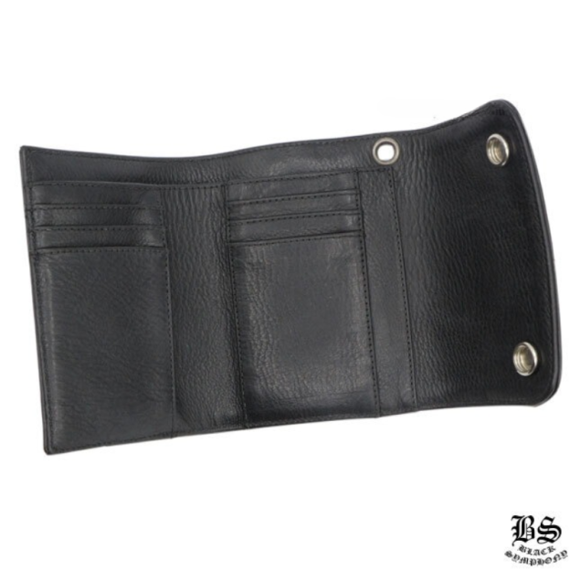 クロムハーツ ウェーブウォレット クロスボタン ブラック ヘビーレザー ミニ　財布