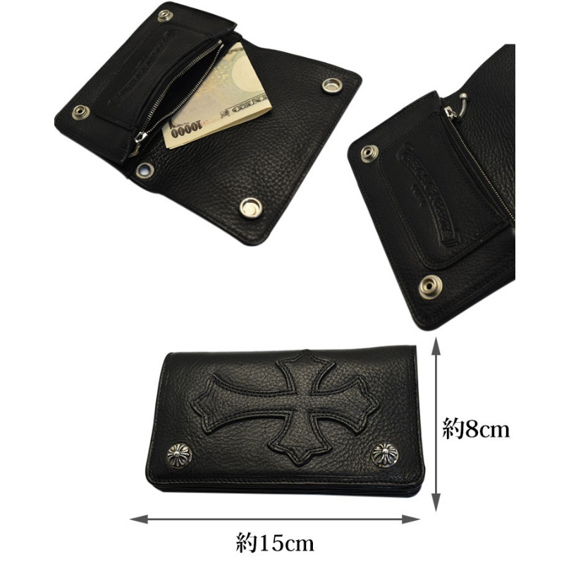 クロムハーツ 1ジップクロスボタンレザーウォレット クロスパッチ