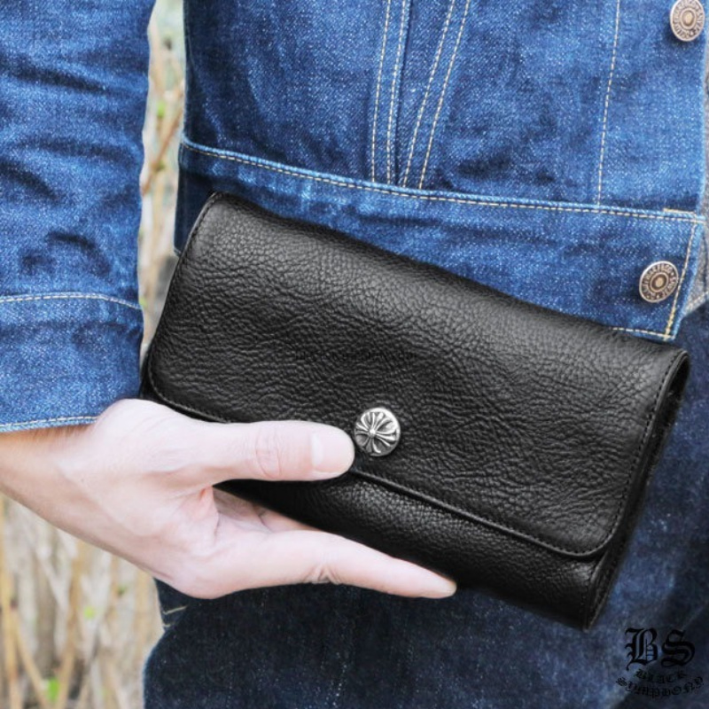 クロムハーツ ジュディウォレット クロスボタン ブラックヘビーレザー 長財布