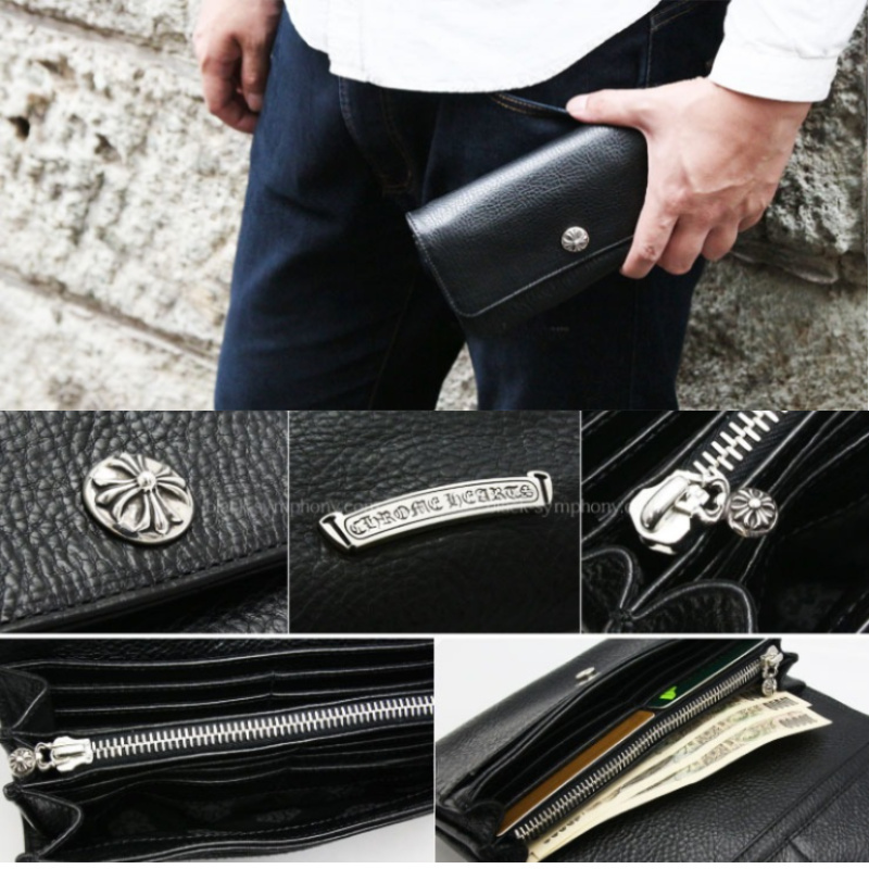 クロムハーツ ジュディウォレット クロスボタン ブラックヘビーレザー 長財布