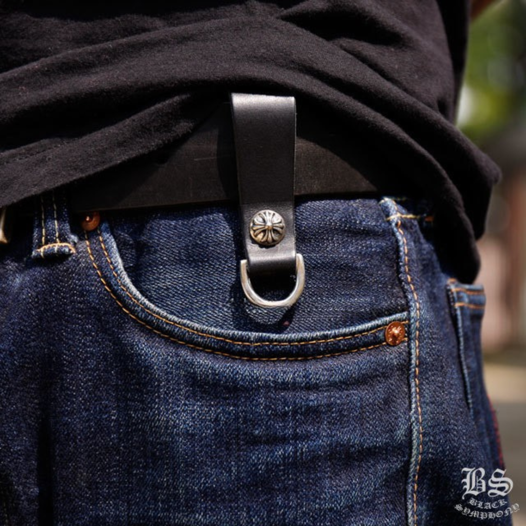 chrome heart クロムハーツ Dキーリング クロスボタン ブラックレザー