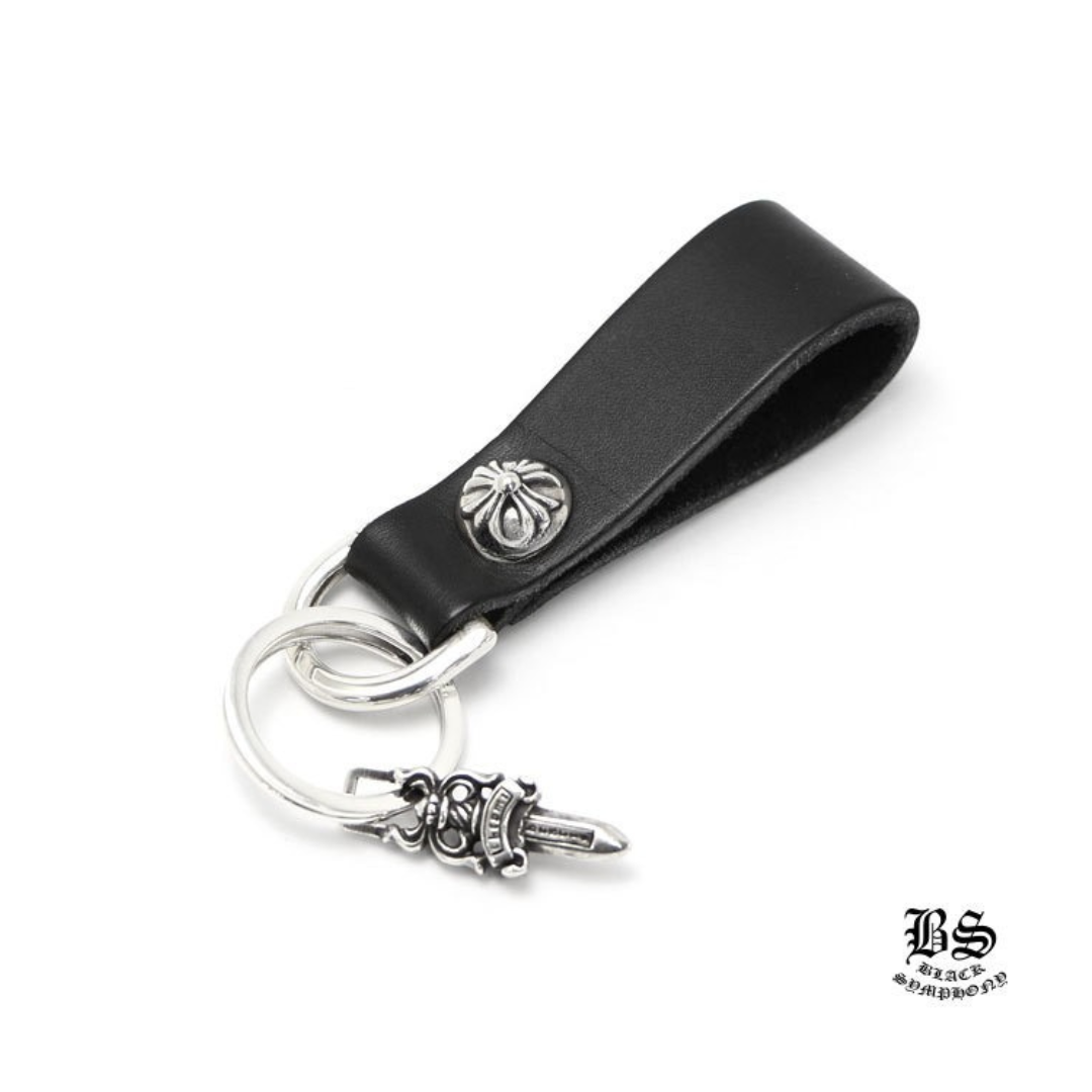 chrome heart クロムハーツ Dキーリング ブラックレザー&スプリットキーリングwithダガーセット