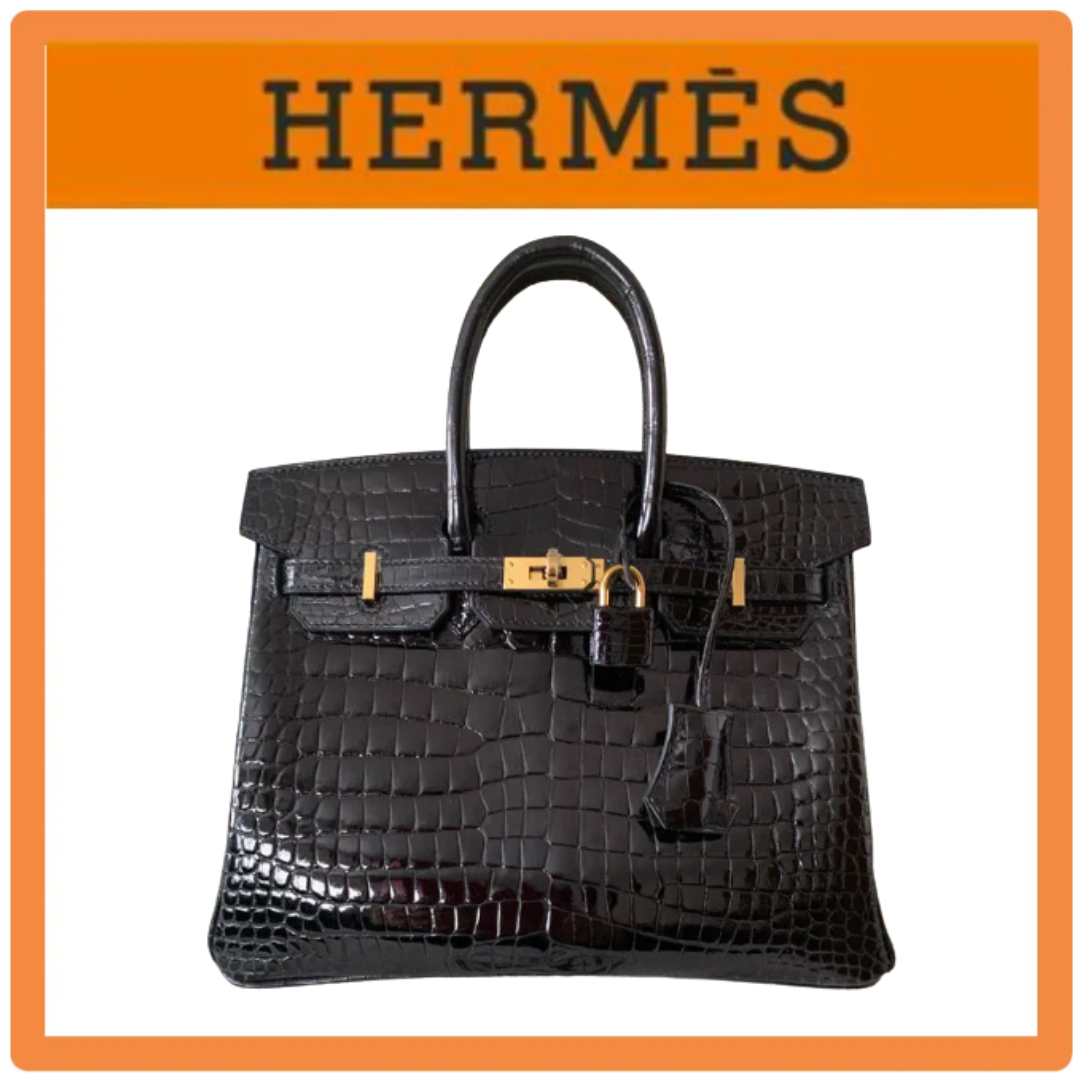 HERMES バーキン25 ポロサス クロコダイル ニロティカス 黒G金具
