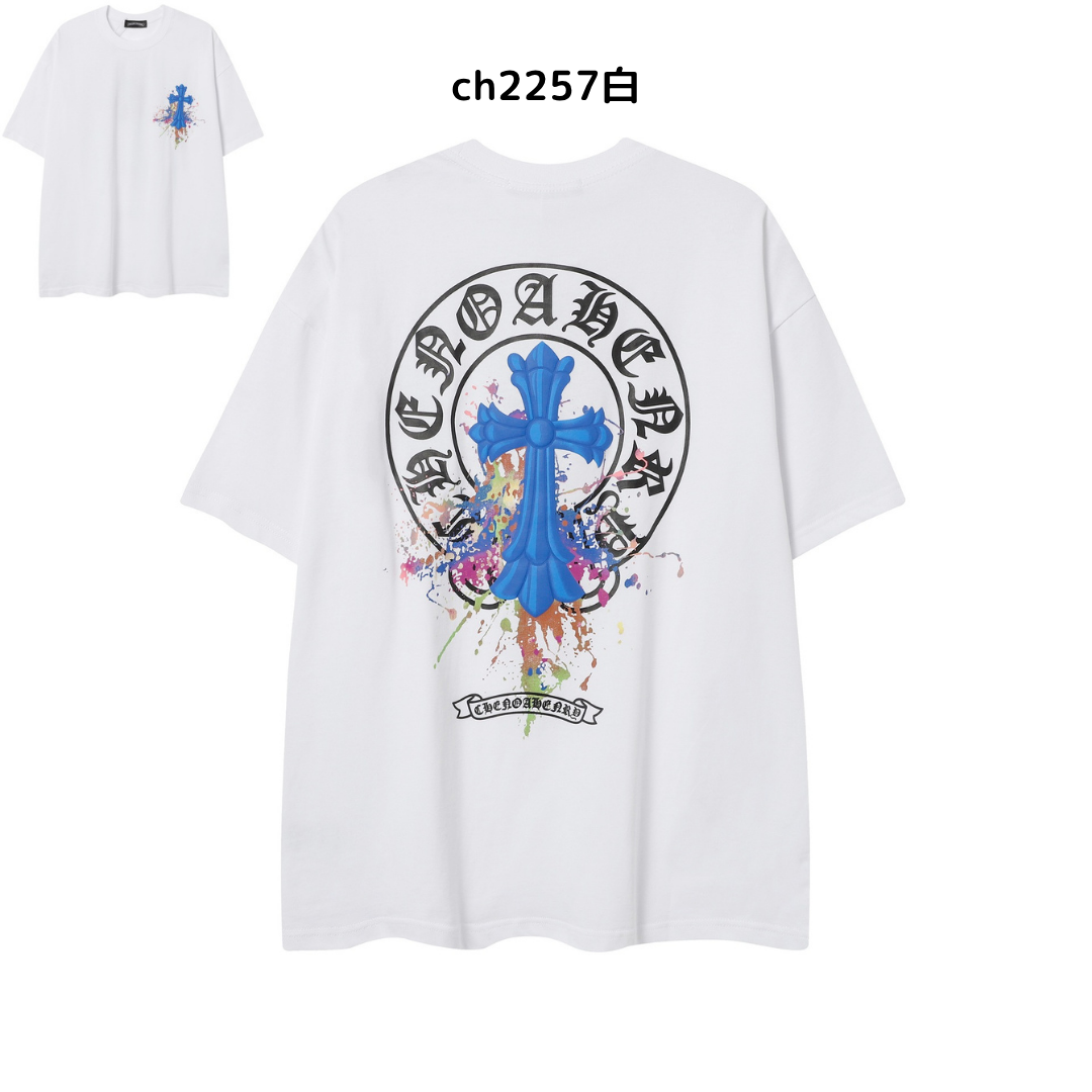 【2025新登場】クロムハーツChrome Hearts プリント刺繍Tシャツ特集 夏服 人気 男女兼用　綿100%  ch2230