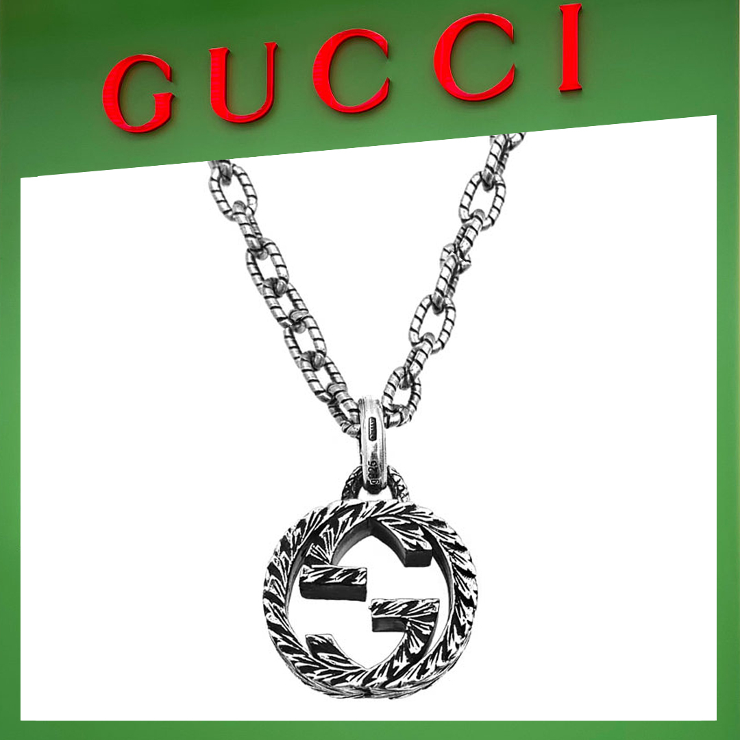 【国内発送/直営店】鹤房汐恩着用！ネックレス グッチ  メンズ インターロッキングG ペンダント シルバー-JAPAN DUTY FREE