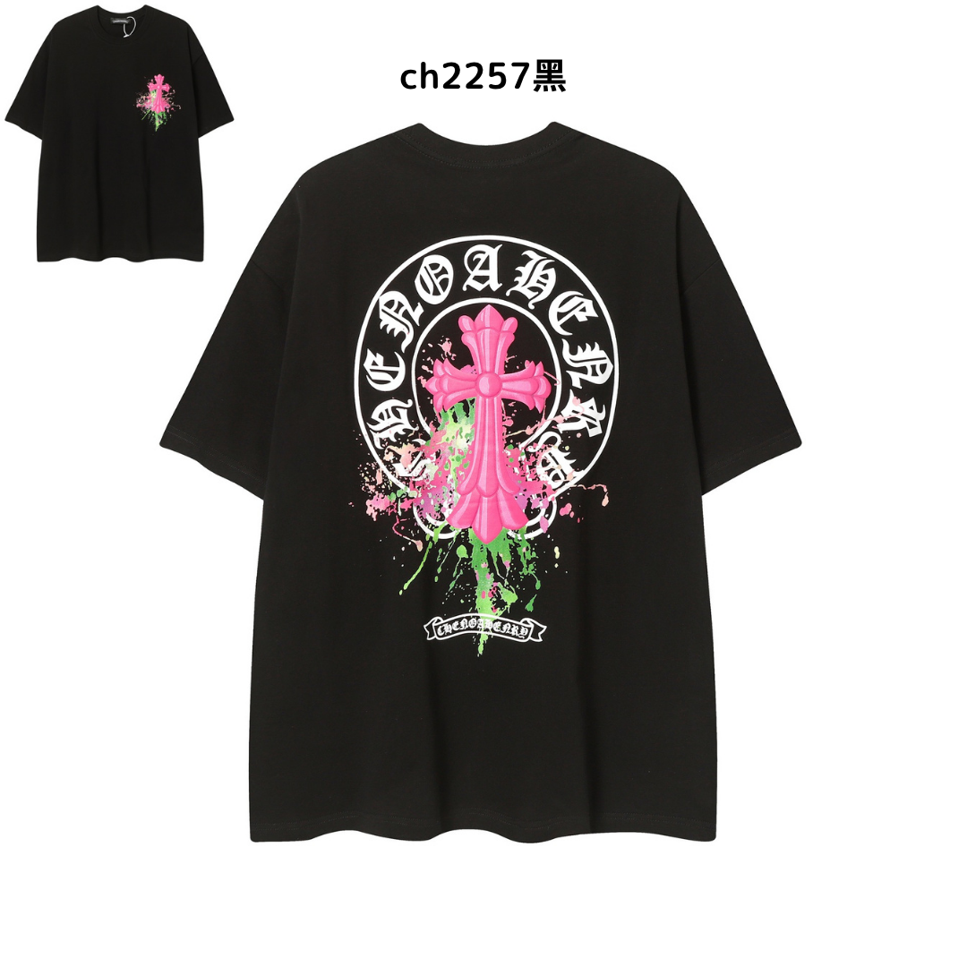 【2025新登場】クロムハーツChrome Hearts プリント刺繍Tシャツ特集 夏服 人気 男女兼用　綿100%  ch2230