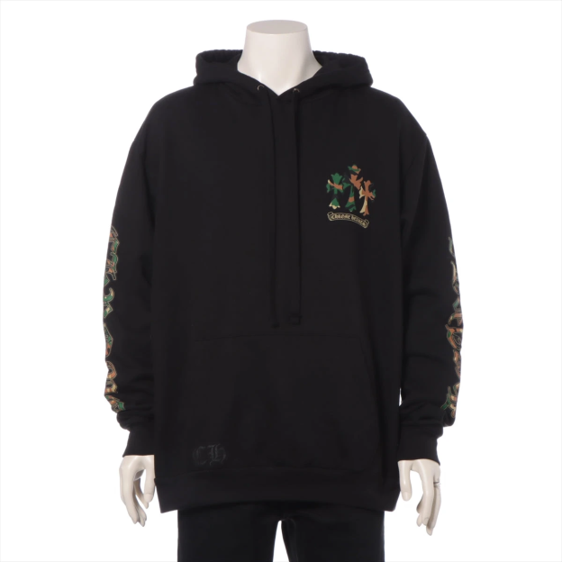 クロムハーツ パーカー コットン  ブラック カモフラホースシューセメタリークロスフーディ
