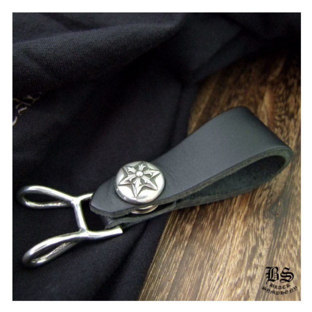 chrome heart クロムハーツ Wベルトループ スターボタン ブラック レザー