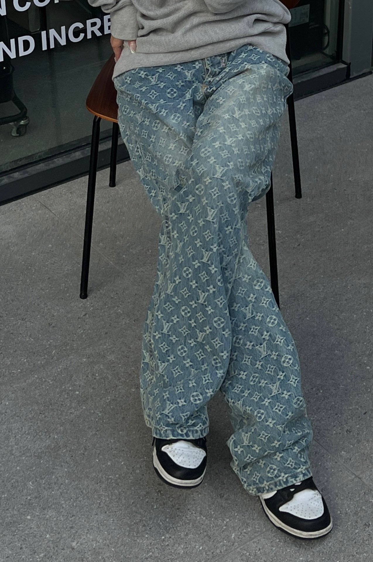 LOUIS VUITTON  ジャカード ストレート 水洗ノスタルジックブルーデニムズボン 男女同型S-XL