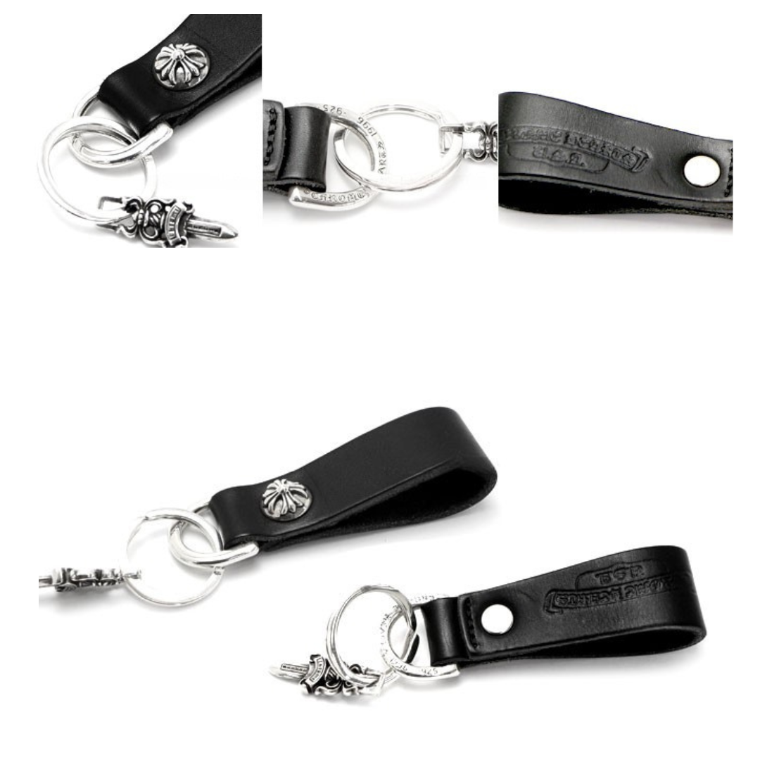 chrome heart クロムハーツ Dキーリング ブラックレザー&スプリットキーリングwithダガーセット