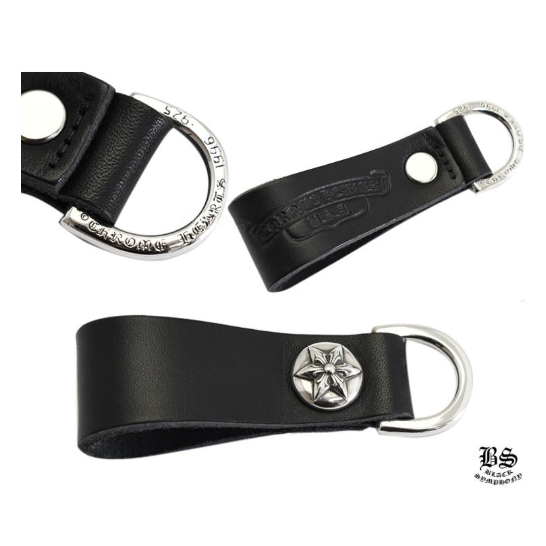 chrome heart クロムハーツ Dキーリング スター ボタン ブラック レザー