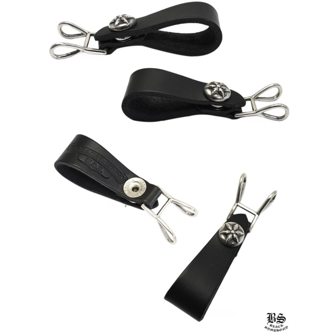 chrome heart クロムハーツ Wベルトループ スターボタン ブラック レザー