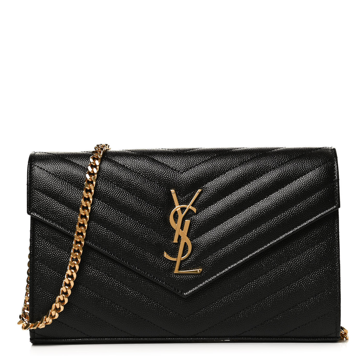  サンローラン 2つ折り財布 ラージフラップウォレット 372264 キルティング グレイン・ド・プードル エンボスレザー ブラック ゴールド金具 SAINT LAURENT