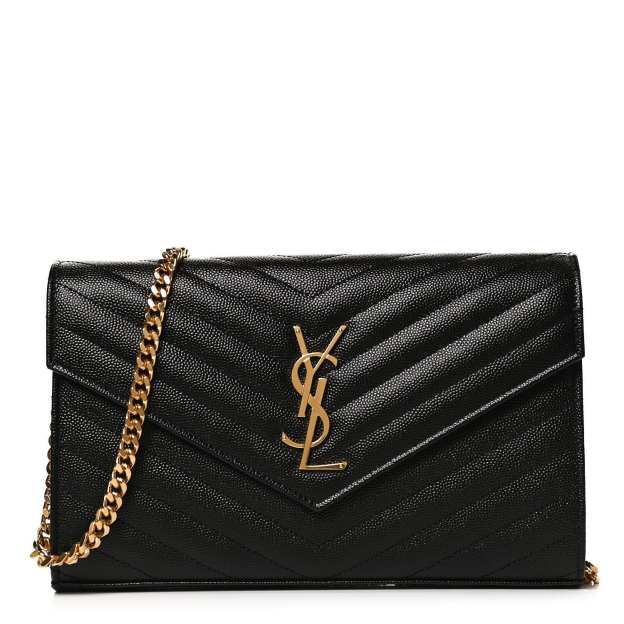  サンローラン 2つ折り財布 ラージフラップウォレット 372264 キルティング グレイン・ド・プードル エンボスレザー ブラック ゴールド金具 SAINT LAURENT