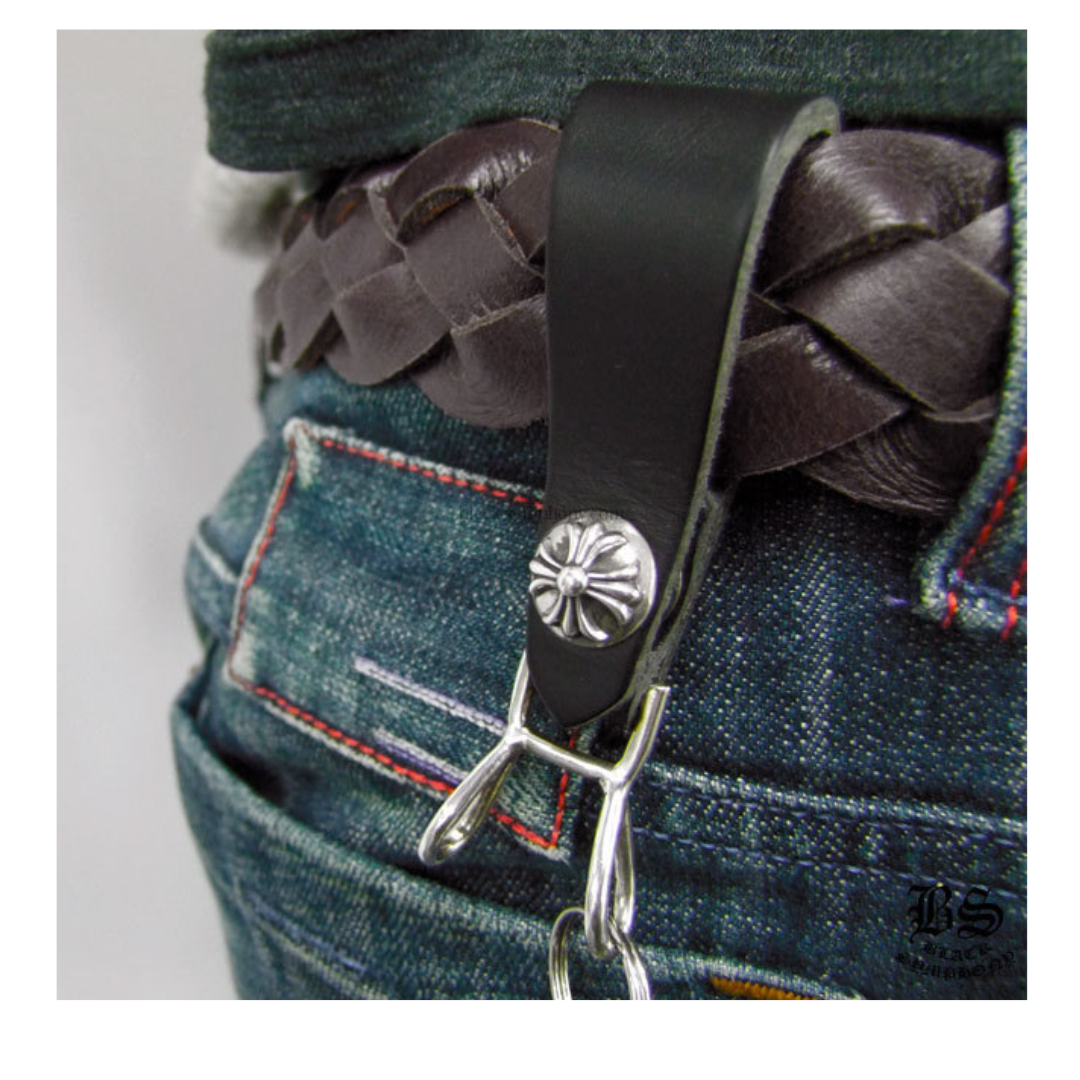 chrome heart クロムハーツ Wベルトループ クロスボタン ブラックレザー