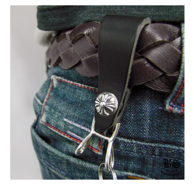 chrome heart クロムハーツ Wベルトループ クロスボタン ブラックレザー