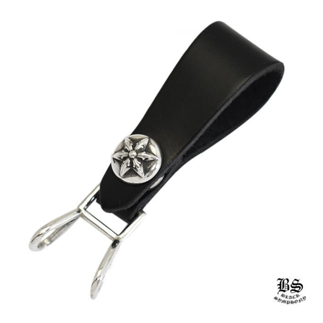 chrome heart クロムハーツ Wベルトループ スターボタン ブラック レザー