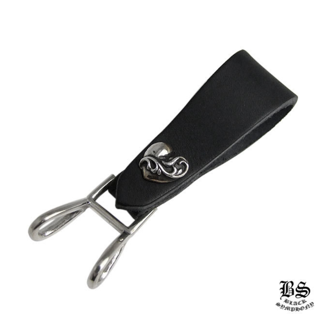 chrome heart クロムハーツ Wベルトループ ハートボタン ブラックレザー