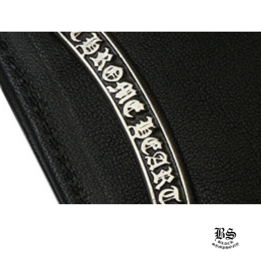 クロムハーツ CHROME HEARTS ウォレット カードケース ダブルサイドブラック ヘビーレザーw スクロールラベル タイニーCHクロス クロム ハーツ カードケース 名刺入れ