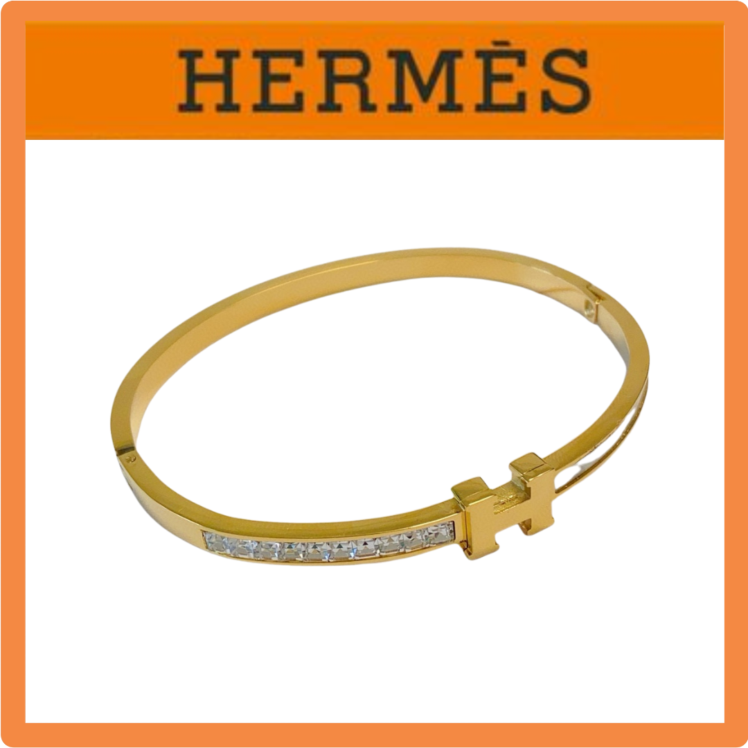 エルメス アンクレットブレスレット Hデザイン ダイヤモンド&マザーオブパール 極厚仕上げ
