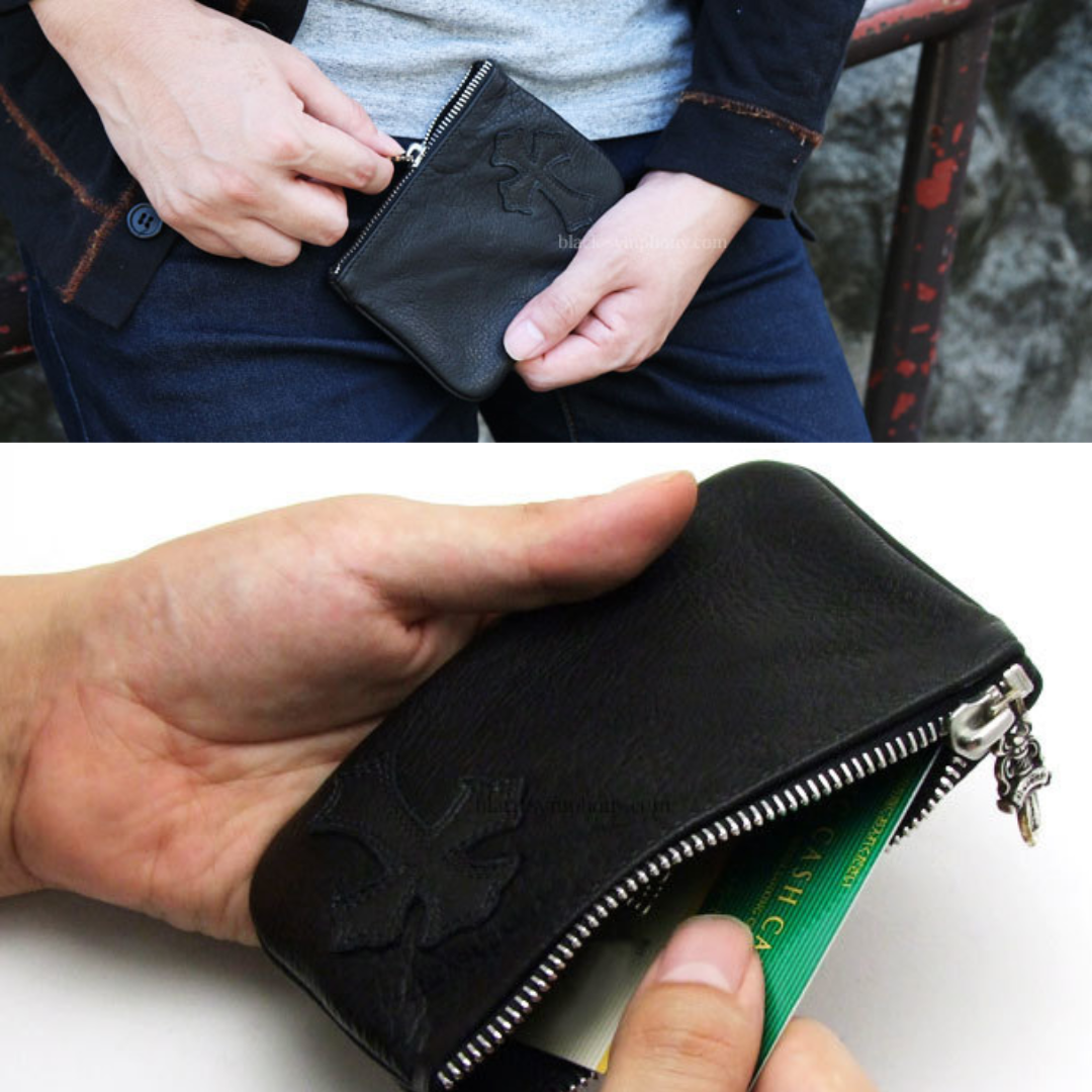 クロムハーツ CHROME HEARTS  コインパース 1クロスパッチ ブラック ヘビーレザー