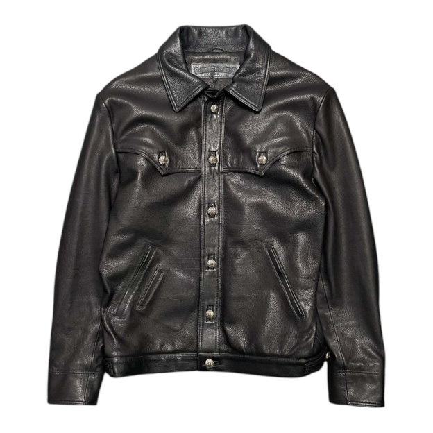 クロムハーツ（Chrome Hearts） CLASSIC JEAN LTHR レザークラシックジーン 現行型レザージャケット(ブラック×シルバー)【519052】