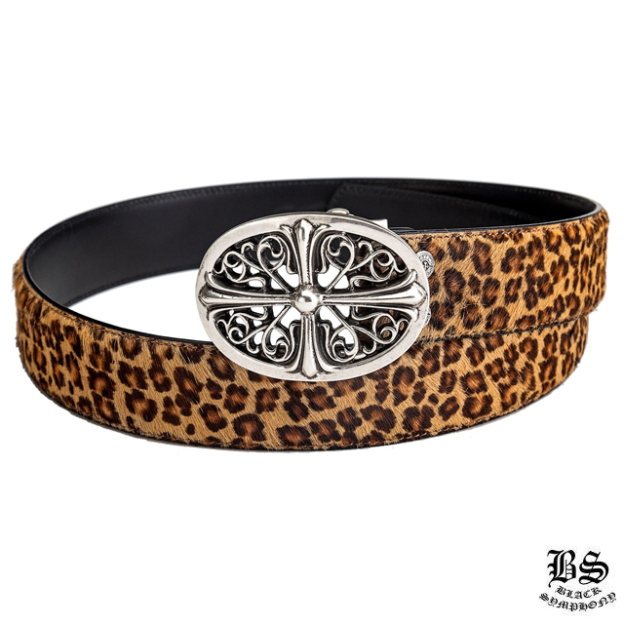 クロムハーツ クラシックオーバルクロスバックル＆プレーンブラックレザー1.5ホースシューリベット ベルトセット