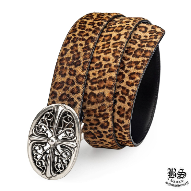 クロムハーツ クラシックオーバルクロスバックル＆プレーンブラックレザー1.5ホースシューリベット ベルトセット