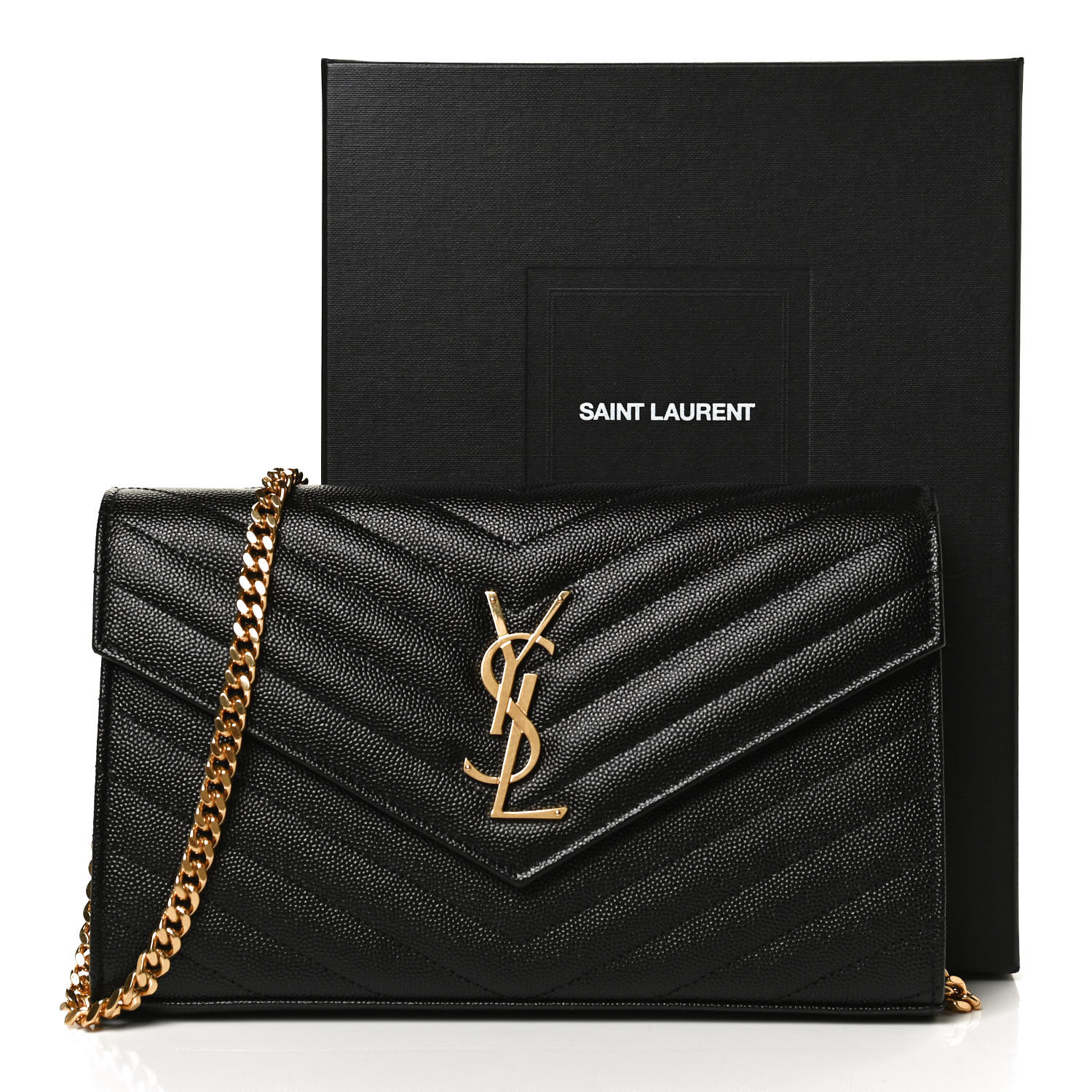  サンローラン 2つ折り財布 ラージフラップウォレット 372264 キルティング グレイン・ド・プードル エンボスレザー ブラック ゴールド金具 SAINT LAURENT