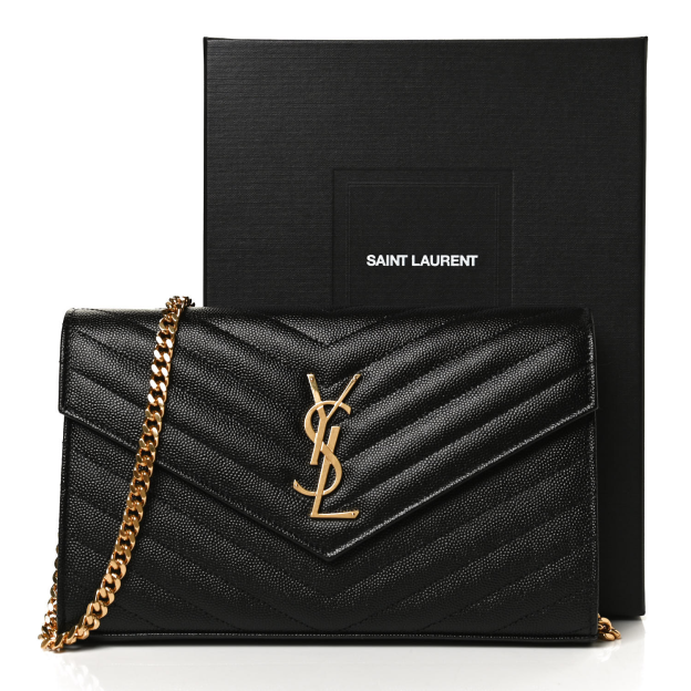  サンローラン 2つ折り財布 ラージフラップウォレット 372264 キルティング グレイン・ド・プードル エンボスレザー ブラック ゴールド金具 SAINT LAURENT