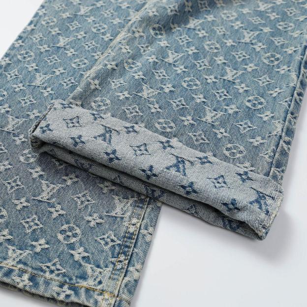 LOUIS VUITTON  ジャカード ストレート 水洗ノスタルジックブルーデニムズボン 男女同型S-XL