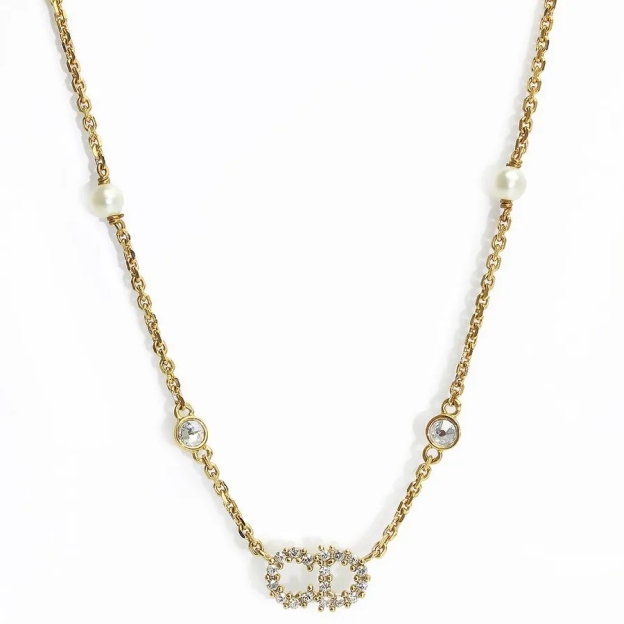 【国内発送/直営店】Christian Dior クレール ディー リュヌ ネックレス パール ラインストーン ゴールド N1033CDLCY 二段階調節 箱付