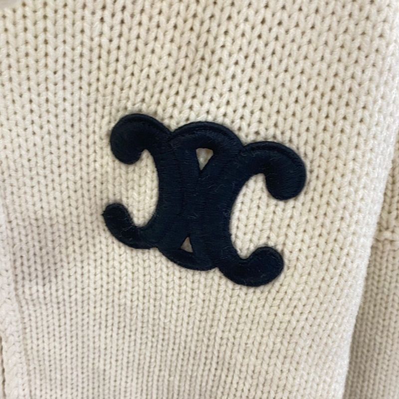 CELINE刺繍ロゴジャカード連帽ニットカーディガン