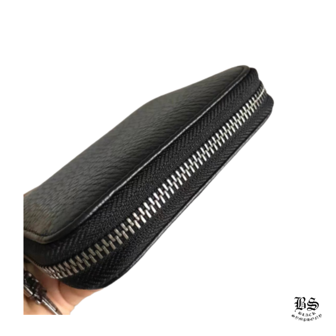 Chrome Hearts クロムハーツ 3サイドジップウォレット レザー ブラック メンズ クロス SV CHプラス ピラミッドスタッズ 黒 