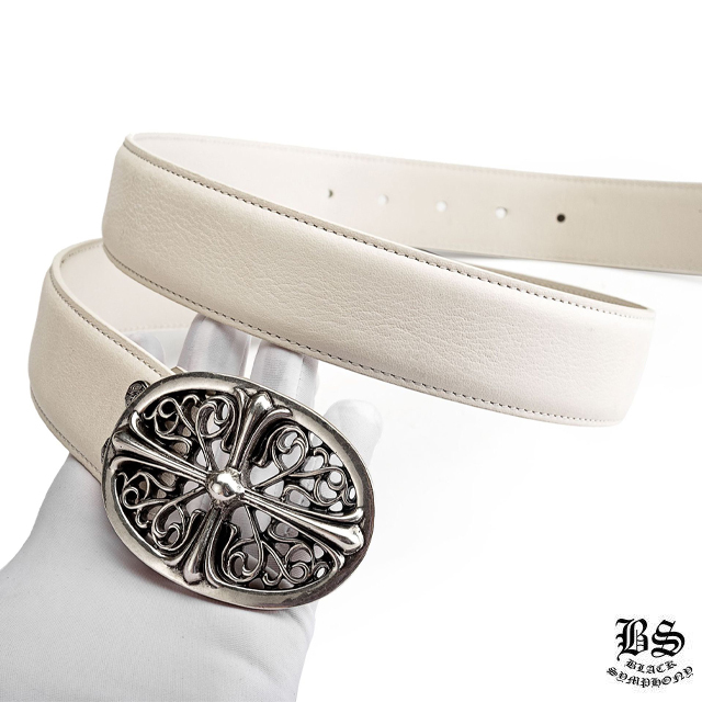 クロムハーツ クラシックオーバルクロスバックル＆プレーンブラックレザー1.5ホースシューリベット ベルトセット