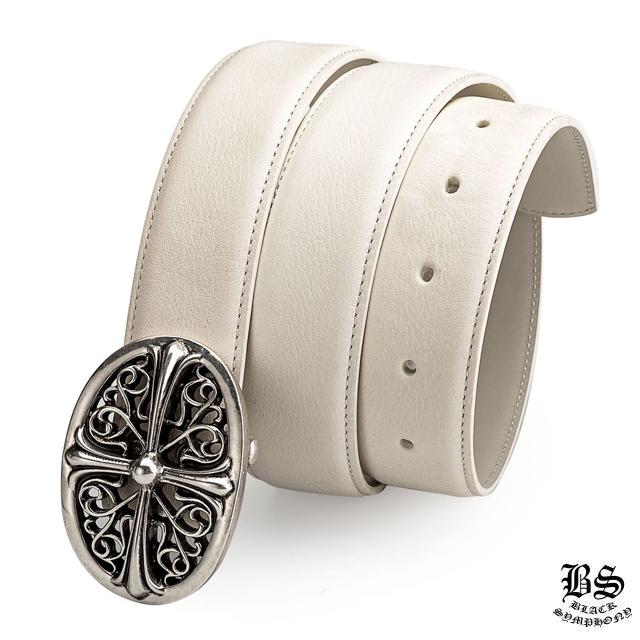 クロムハーツ クラシックオーバルクロスバックル＆プレーンブラックレザー1.5ホースシューリベット ベルトセット