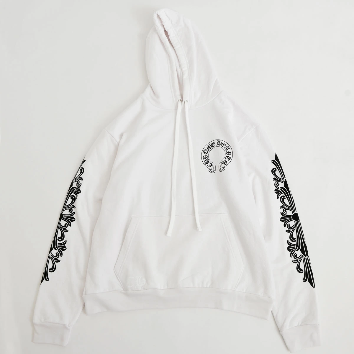 クロムハーツ Chrome Hearts　SWTSHRT PLVR 袖フローラルバックホースシュープリントパーカー(ホワイト)