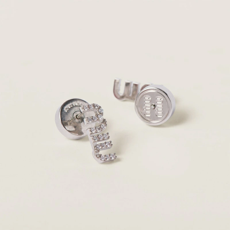 ミュウミュウ MIU MIU クリスタル付 メタル ピアス【ライトグレー/クリスタル 】【送料無料】