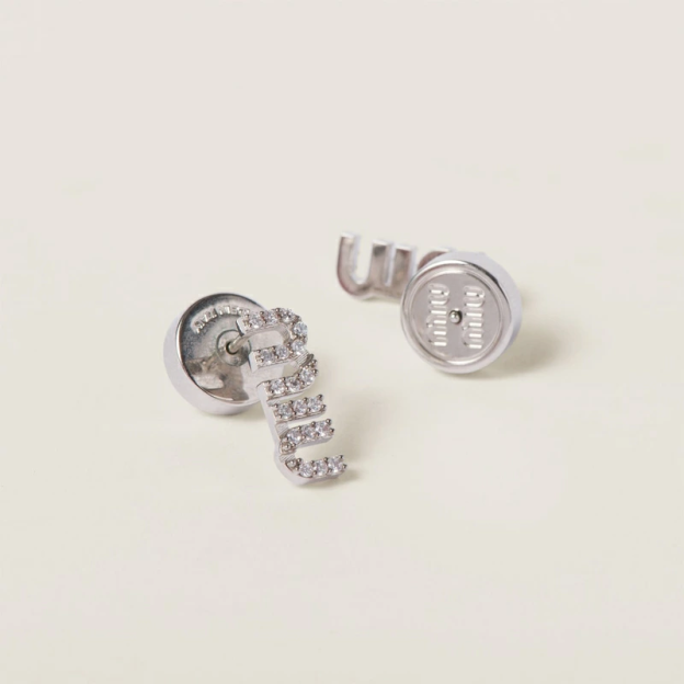 ミュウミュウ MIU MIU クリスタル付 メタル ピアス【ライトグレー/クリスタル 】【送料無料】