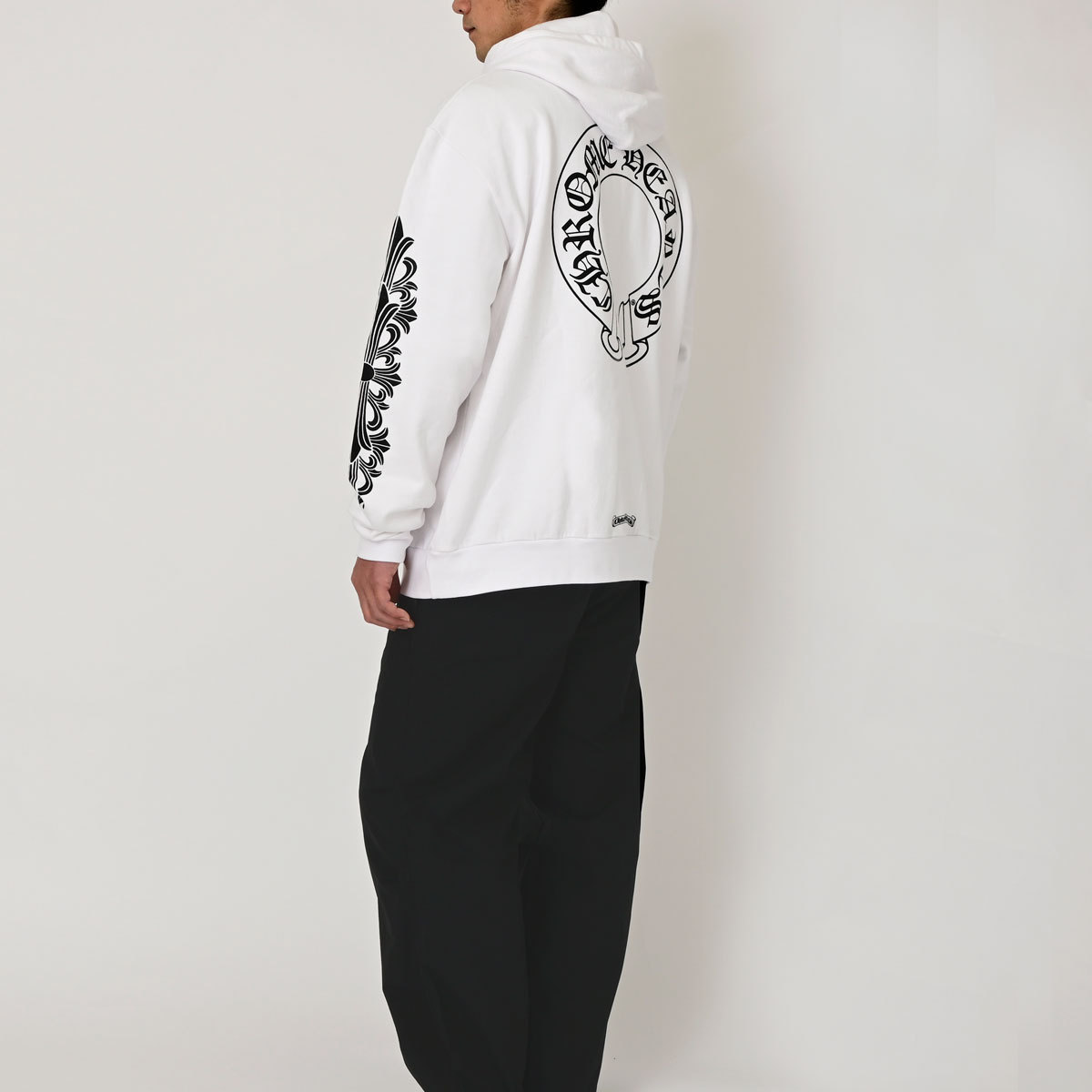 クロムハーツ Chrome Hearts　SWTSHRT PLVR 袖フローラルバックホースシュープリントパーカー(ホワイト)