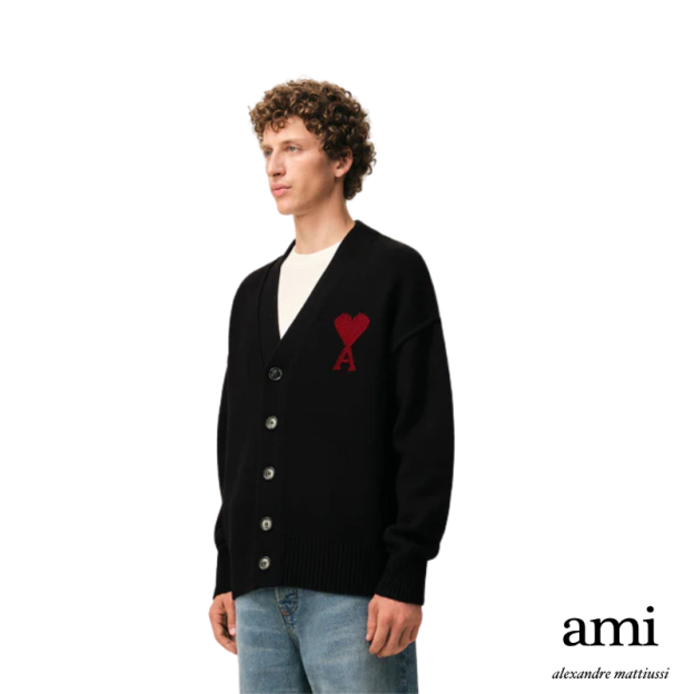 Ami paris  ブラック ウール Ami De Coeur カーディガン