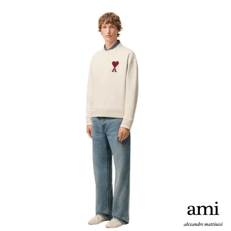 Ami paris【ホワイト コットン Ami De Coeur スウェットシャツ】