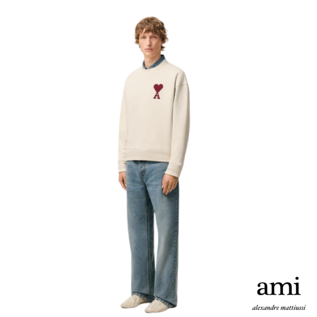Ami paris【ホワイト コットン Ami De Coeur スウェットシャツ】