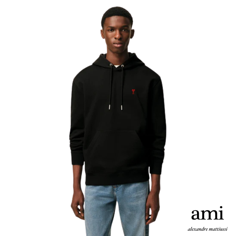 Ami paris  [パーマネントコレクション ]ブラック オーガニックコットン Ami de Coeur パーカー
