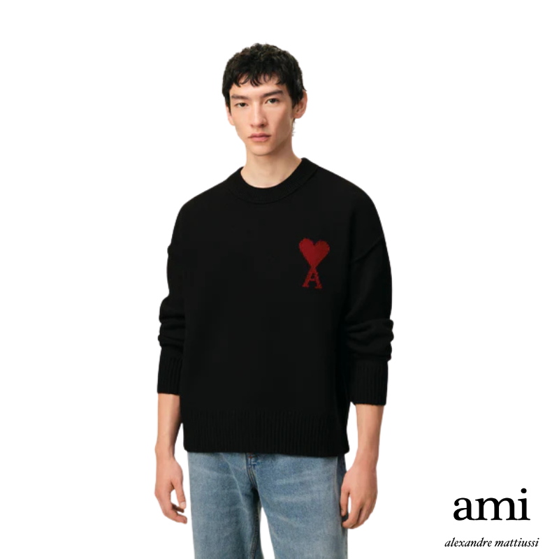Ami paris  ブラック ウール Ami De Coeur クルーネック セーター