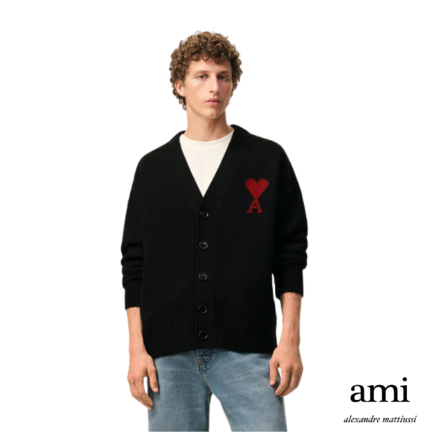 Ami paris  ブラック ウール Ami De Coeur カーディガン
