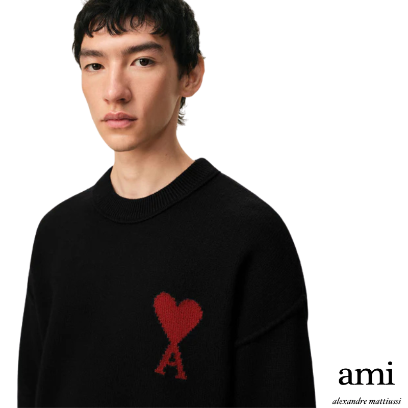 Ami paris  ブラック ウール Ami De Coeur クルーネック セーター
