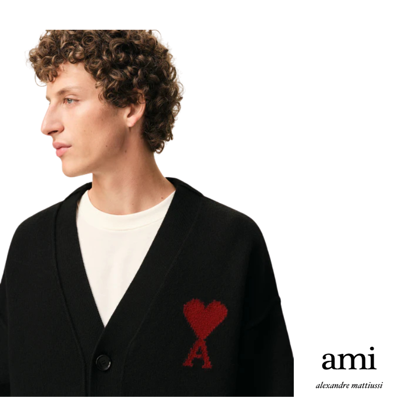 Ami paris  ブラック ウール Ami De Coeur カーディガン
